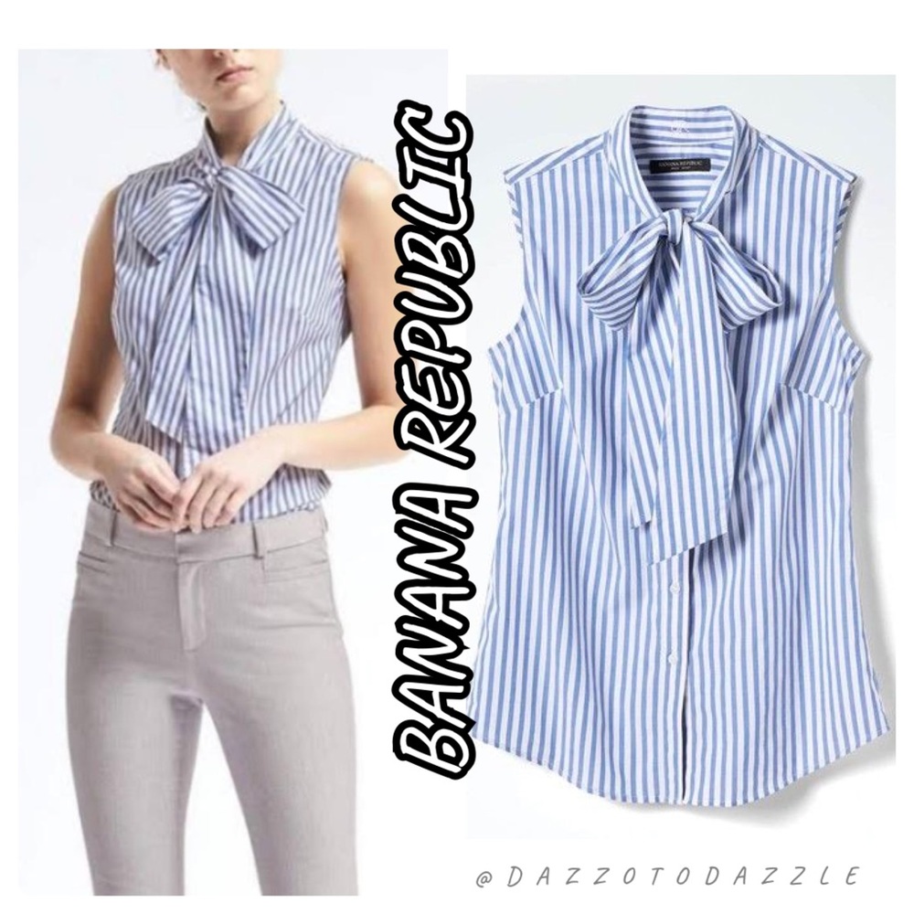 BANANA REPUBLIC Striped Riley Sleeveless Poplin Blouse | 6